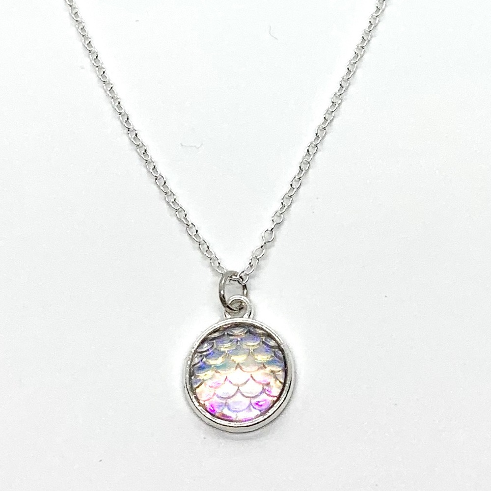 925 Clear White Mermaid Scale Pendant Necklace